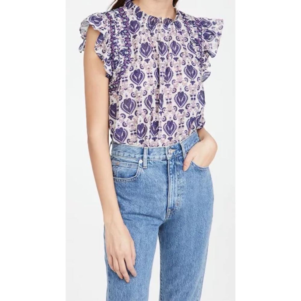 Sea New York Purple Floral Ruffle Sleeve Blouse